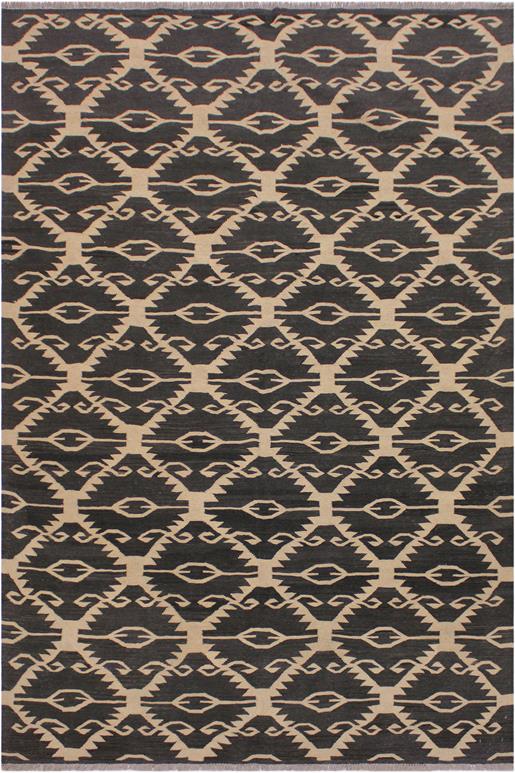 Flat Weave Kilim Antique Navaho Vintage handmade Modern Kilim Black Ivory Hand-Woven Rectangle 100% Wool Area Rug 6x8