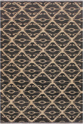 Flat Weave Kilim Antique Navaho Vintage handmade Modern Kilim Black Ivory Hand-Woven Rectangle 100% Wool Area Rug 6x8