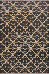 Flat Weave Kilim Antique Navaho Vintage handmade Modern Kilim Black Ivory Hand-Woven Rectangle 100% Wool Area Rug 6x8