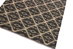 Flat Weave Kilim Antique Navaho Vintage handmade Modern Kilim Black Ivory Hand-Woven Rectangle 100% Wool Area Rug 6x8