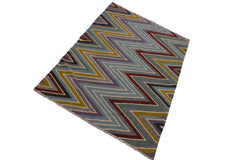 handmade Modern Kilim Grey Red Hand-Woven RECTANGLE 100% WOOL area rug 5x7