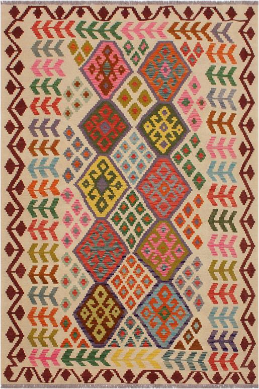 Flat Weave Kilim Antique Navaho Vintage handmade Geometric Kilim Ivory Red Hand-Woven Rectangle 100% Wool Area Rug 6x8