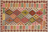handmade Geometric Kilim Ivory Red Hand-Woven RECTANGLE 100% WOOL area rug 6 x 8