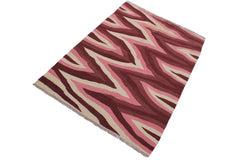 handmade Modern Kilim Red Pink Hand-Woven RECTANGLE 100% WOOL area rug 4x6