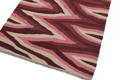 Flat Weave Kilim Antique Navaho Vintage handmade Modern Kilim Red Pink Hand-Woven Rectangle 100% Wool Area Rug 4x6