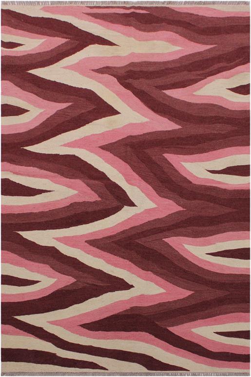 Flat Weave Kilim Antique Navaho Vintage handmade Modern Kilim Red Pink Hand-Woven Rectangle 100% Wool Area Rug 4x6