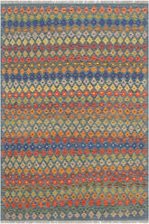 Flat Weave Kilim Antique Navaho Vintage handmade Modern Kilim Blue Rust Hand-Woven Rectangle 100% Wool Area Rug 5x7