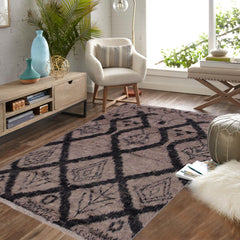 handmade Geometric Moroccan Lt. Brown Black Hand Knotted RECTANGLE 100% WOOL area rug 4' x 6'