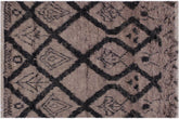 handmade Geometric Moroccan Lt. Brown Black Hand Knotted RECTANGLE 100% WOOL area rug 4' x 6'
