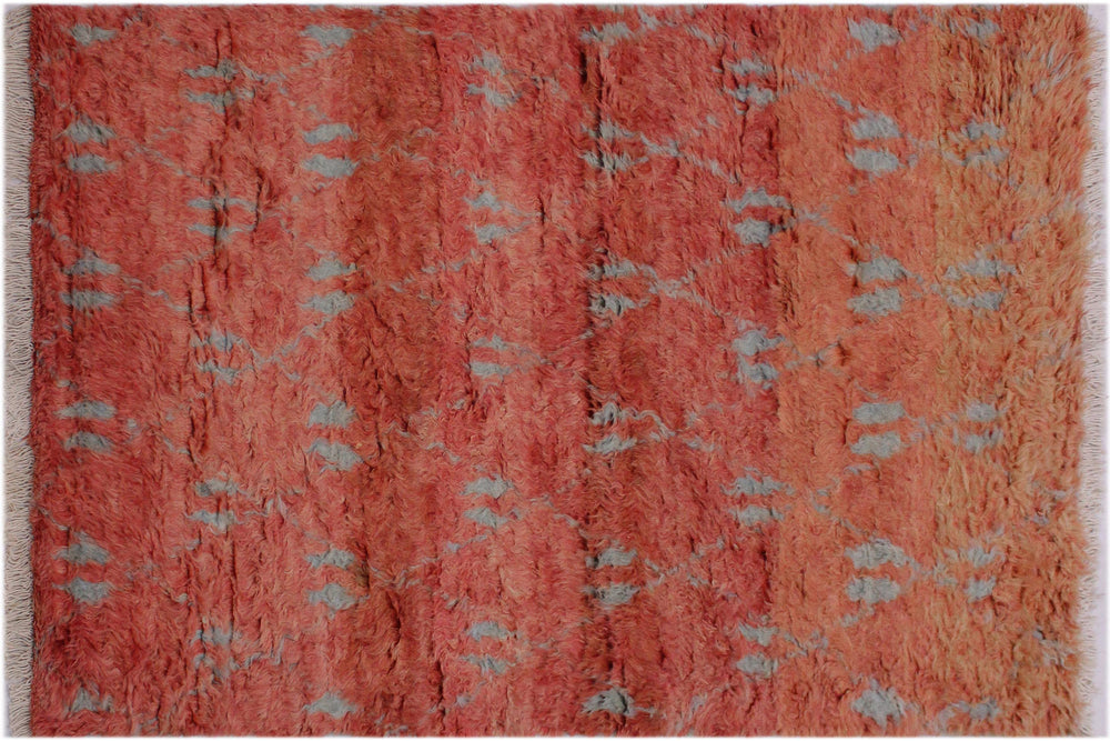 handmade Geometric Moroccan Rust Grey Hand Knotted RECTANGLE 100% WOOL area rug 4' x 6'