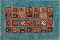 handmade Geometric Kurjean Green Rust Hand Knotted RECTANGLE 100% WOOL area rug 4x6