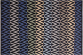 handmade Modern Kilim Black Blue Hand-Woven RECTANGLE 100% WOOL area rug 9x12