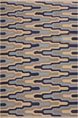 Flat Weave Kilim Antique Navaho Vintage handmade Modern Kilim Ivory Blue Hand-Woven Rectangle 100% Wool Area Rug 8x10