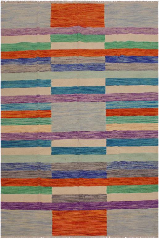 Flat Weave Kilim Antique Navaho Vintage handmade Modern Kilim Grey Purple Hand-Woven Rectangle 100% Wool Area Rug 7x10