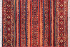 handmade Geometric Kurjean Red Blue Hand Knotted RECTANGLE 100% WOOL area rug 5x7