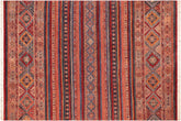 handmade Geometric Kurjean Red Blue Hand Knotted RECTANGLE 100% WOOL area rug 7x10