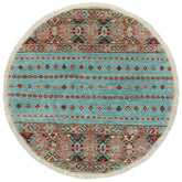 handmade Geometric Kurjean Blue Gold Hand Knotted ROUND 100% WOOL area rug 3x3