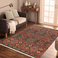 handmade Geometric Kurjean Green Orange Hand Knotted RECTANGLE 100% WOOL area rug 4x6