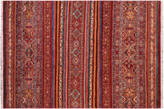 handmade Geometric Kurjean Red Blue Hand Knotted RECTANGLE 100% WOOL area rug 6x8