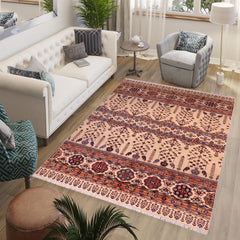 handmade Geometric Kurjean Beige Blue Hand Knotted RECTANGLE 100% WOOL area rug 6x7