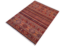 handmade Geometric Kurjean Gold Red Hand Knotted RECTANGLE 100% WOOL area rug 6x8