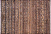 handmade Geometric Kurjean Gray Gold Hand Knotted RECTANGLE 100% WOOL area rug 6x8