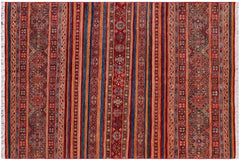 handmade Geometric Kurjean Red Green Hand Knotted RECTANGLE 100% WOOL area rug 5x7
