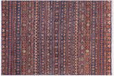 handmade Geometric Kurjean Blue Beige Hand Knotted RECTANGLE 100% WOOL area rug 5x7