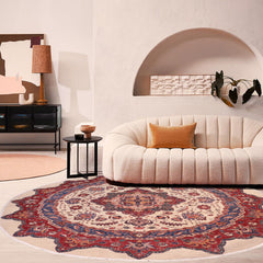 handmade Geometric Kurjean Beige Red Hand Knotted ROUND 100% WOOL area rug 10x10