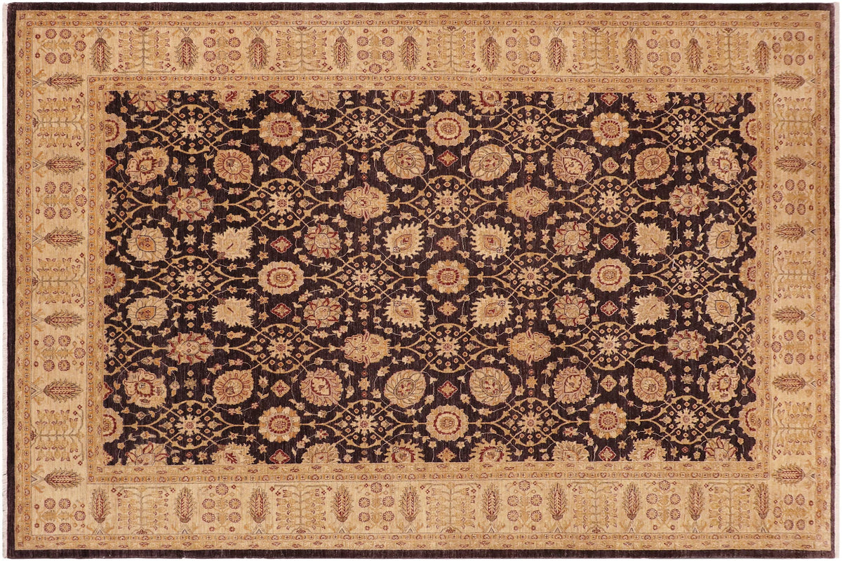 10x14 hand knotted transitional wool rug in aubergine and beige - Oriental Raquel