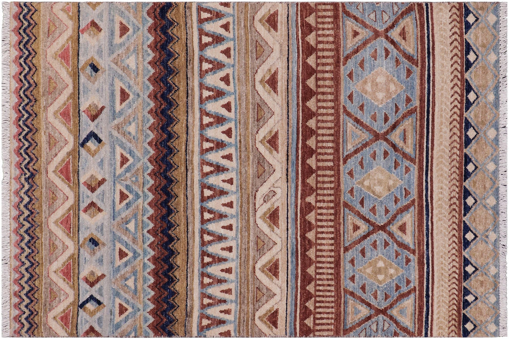handmade Geometric Kurjean Beige Brown Hand Knotted RECTANGLE 100% WOOL area rug 3x5