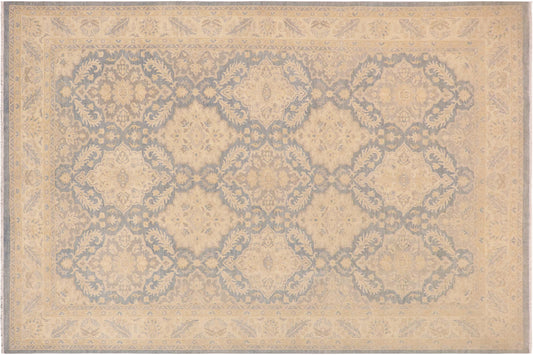 handmade Transitional Kafkaz Blue Beige Hand Knotted RECTANGLE 100% WOOL area rug 10' x 14'