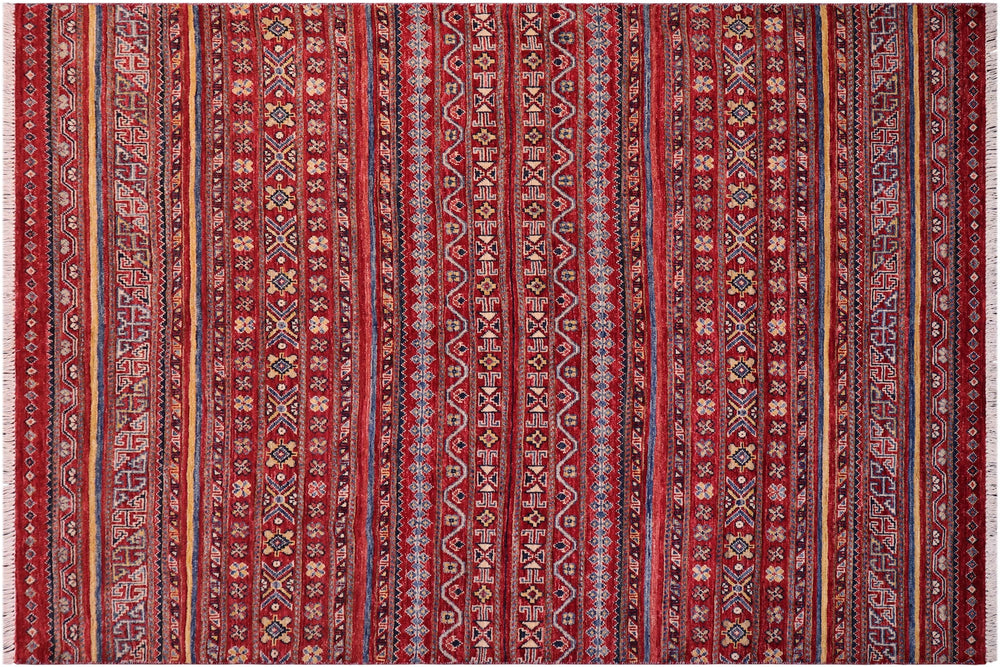 handmade Geometric Kurjean Red Gold Hand Knotted RECTANGLE 100% WOOL area rug 5x6