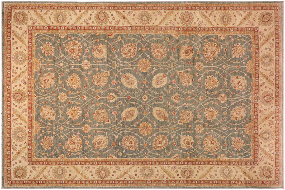 10x14 hand knotted transitional wool rug in gray and beige - Bohemian Brittane