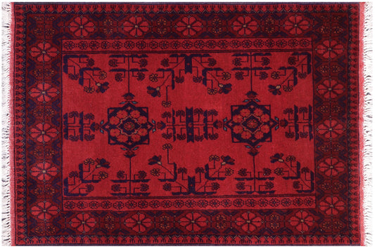 handmade Tribal Biljik Khal Mohammadi Red Blue Hand Knotted RECTANGLE 100% WOOL area rug 3x4