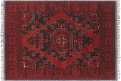 handmade Geometric Khal Muhamm Red Blue Hand Knotted RECTANGLE 100% WOOL area rug 3x5
