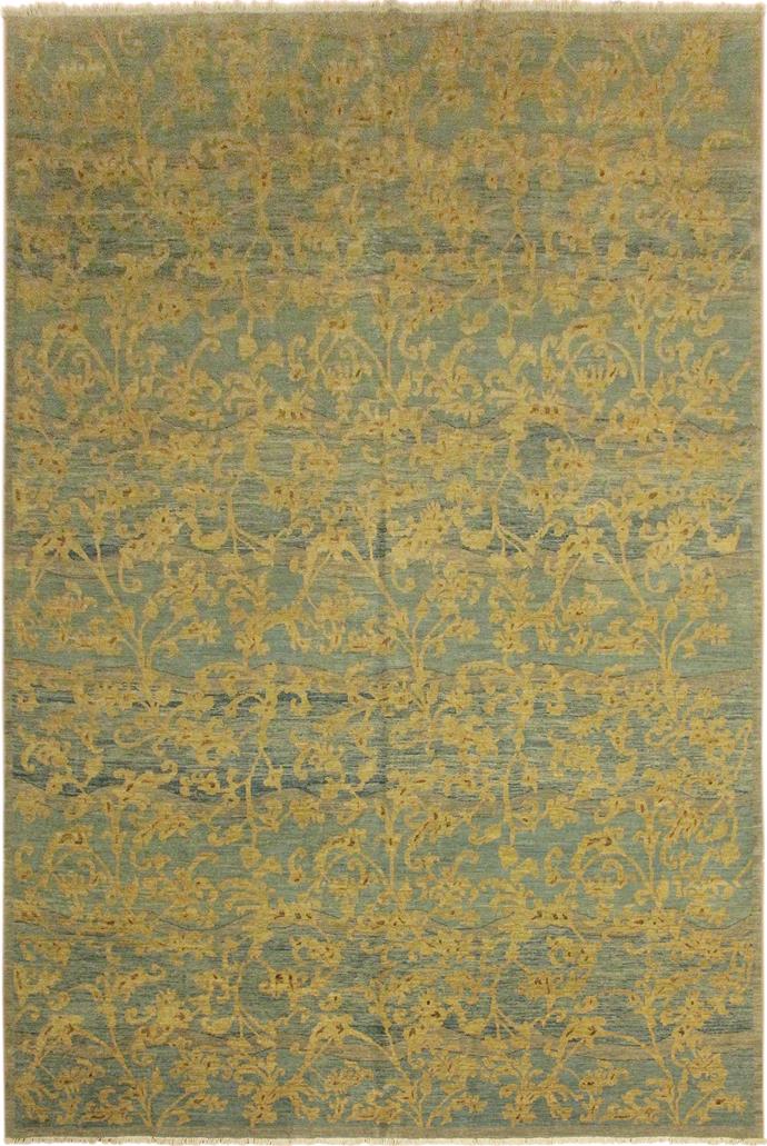 handmade Modern Kafkaz Lt. Blue Lt. Gold Hand Knotted RECTANGLE 100% WOOL area rug 10 x 14