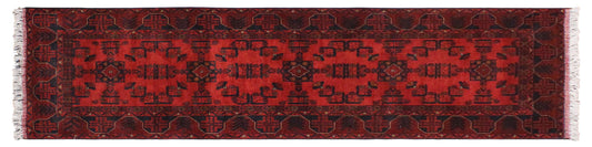 handmade Geometric Khal Muhamm Red Blue Hand Knotted RUNNER 100% WOOL area rug 3' x 9'