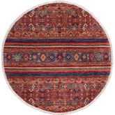 handmade Geometric Kurjean Red Blue Hand Knotted ROUND 100% WOOL area rug 5x5
