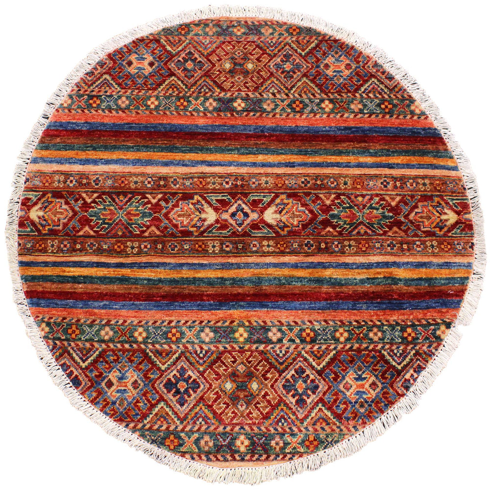 handmade Geometric Kurjean Red Blue Hand Knotted ROUND 100% WOOL area rug 3x3
