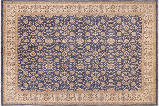 handmade Transitional Kafkaz Blue Beige Hand Knotted RECTANGLE 100% WOOL area rug 9' x 12'