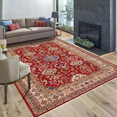 handmade Geometric Super Kazak Red Beige Hand Knotted RECTANGLE 100% WOOL area rug 9' x 12'