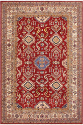 handmade Geometric Super Kazak Red Beige Hand Knotted RECTANGLE 100% WOOL area rug 9 x 12