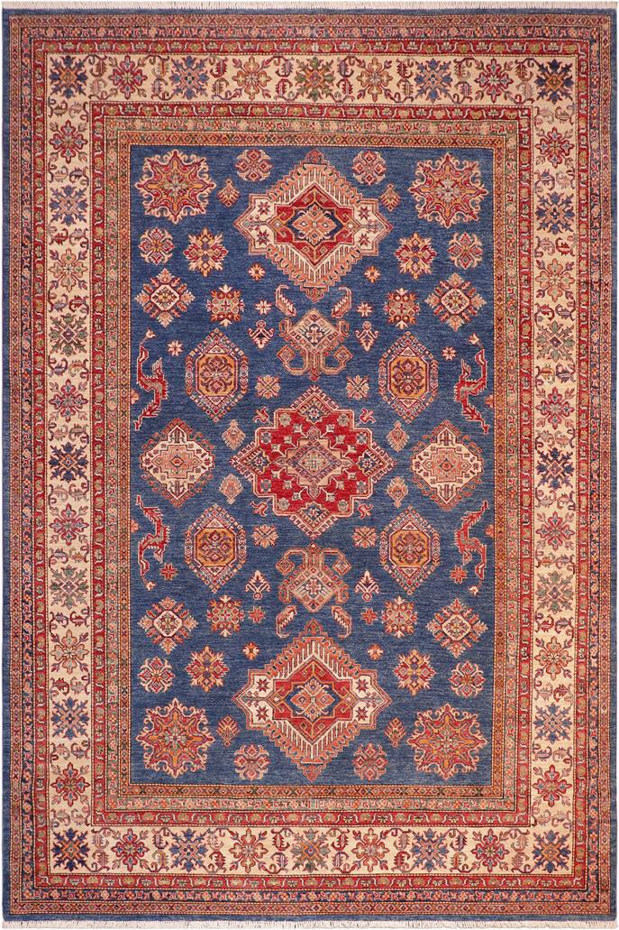 handmade Geometric Super Kazak Blue Beige Hand Knotted RECTANGLE 100% WOOL area rug 8 x 10