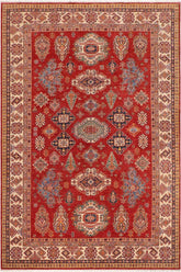 handmade Geometric Super Kazak Red Ivory Hand Knotted RECTANGLE 100% WOOL area rug 9 x 13
