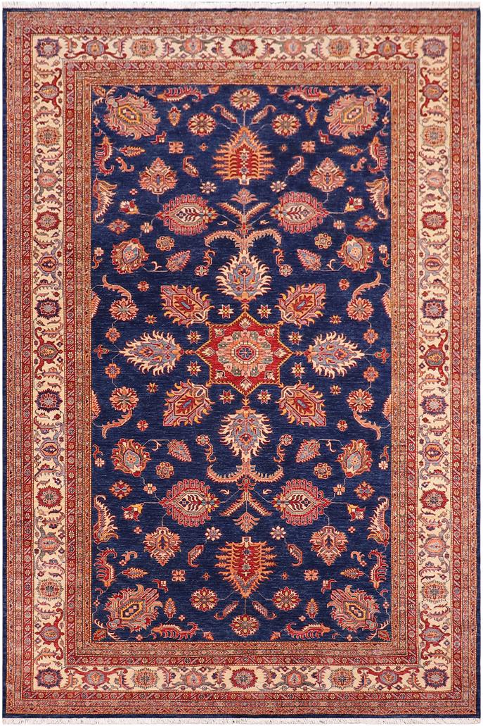 handmade Geometric Super Kazak Blue Beige Hand Knotted RECTANGLE 100% WOOL area rug 8 x 11