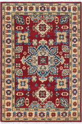 handmade Geometric Kazak Red Beige Hand Knotted RECTANGLE 100% WOOL area rug 3' x 4'