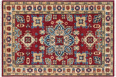 handmade Geometric Kazak Red Beige Hand Knotted RECTANGLE 100% WOOL area rug 3'X4'