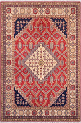 handmade Geometric Kazak Red Beige Hand Knotted RECTANGLE 100% WOOL area rug 6' x 8'