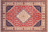 handmade Geometric Kazak Red Beige Hand Knotted RECTANGLE 100% WOOL area rug 6'X8'